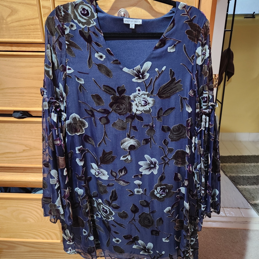 Graceful Floral Midi Dress in Blue and Purple